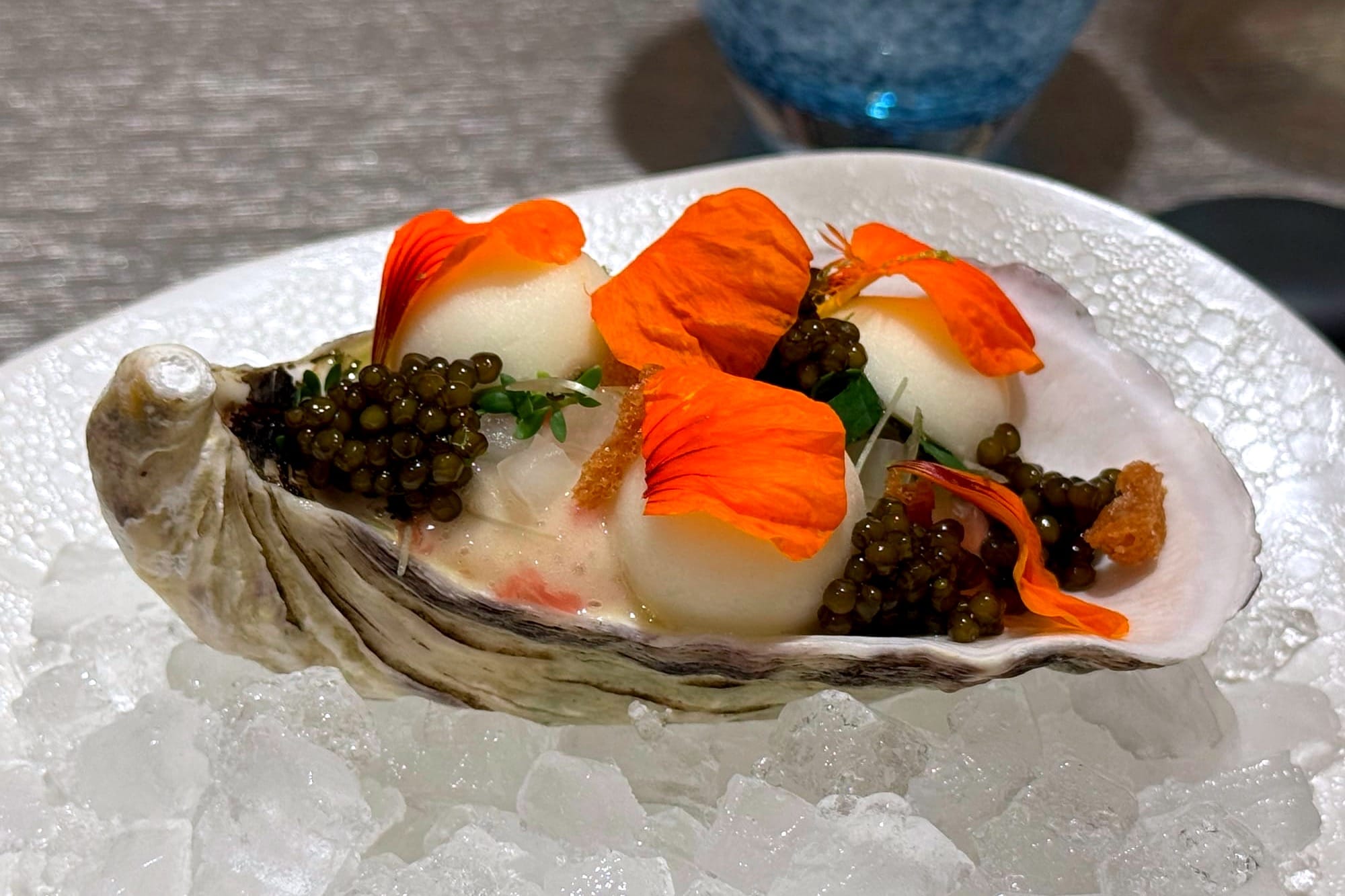 Kei Paris - Gillardeau oyster with daikon radish, seaweed jelly, yuzu sorbet, and Kristal caviar